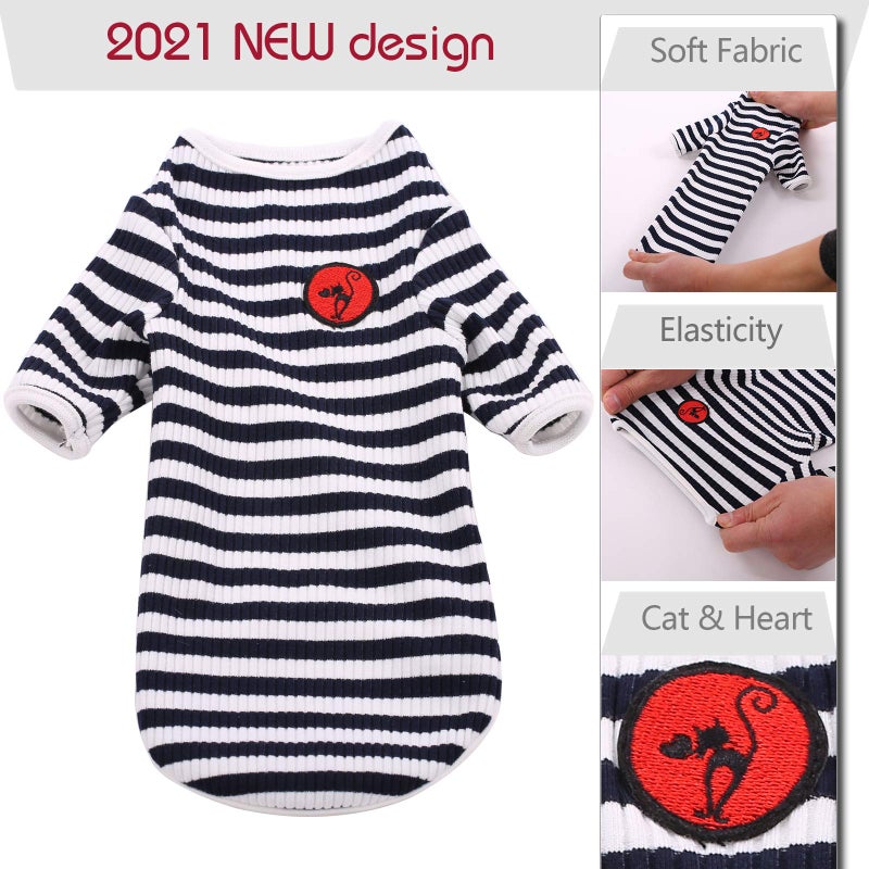 DENTRUN Hairless Cats Shirt Breathable Cat Daily Wear Clothes Stripe Vest Adorable Pajamas Jumpsuit Soft & Skin-Friendly - Image 2